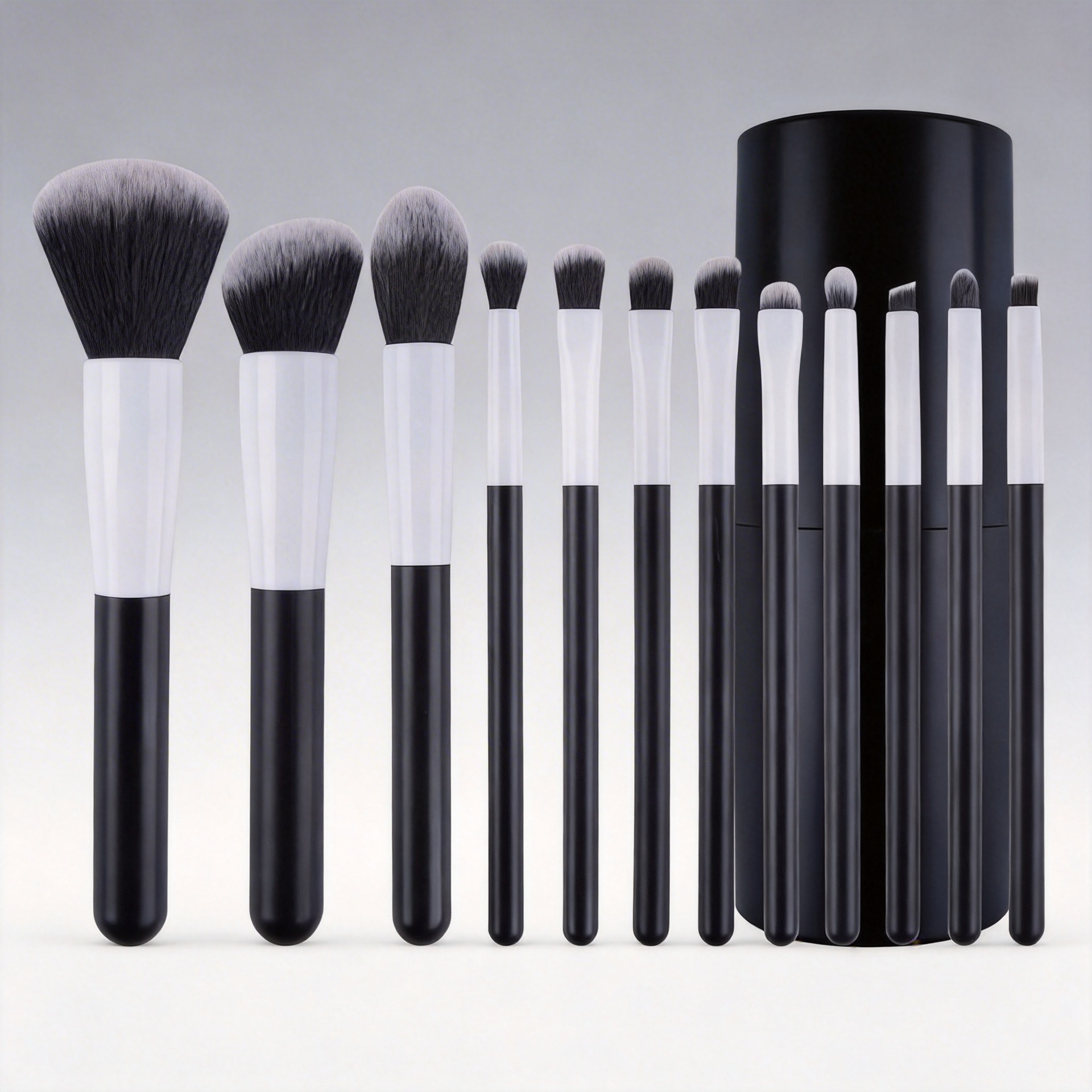 Zhuolya nuevo cepillo de maquillaje conjunto completo de herramientas de belleza al por mayor almacenamiento de cubo de plástico negro 12 pinceles de maquillaje traje