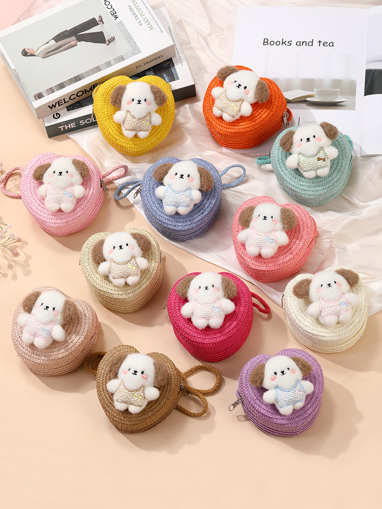 64g Weight Weave Fashion Element Zipper Closure Type Single Shoulder Strap Strap Type Straw Bag Bags Type Casual, Holiday Occasion Straw Material Animal, Cartoon Pattern Spring&Summer Season Kid'S Gender Cute Style Round, Heart-shaped Shape Kid'S Straw Animal Cartoon Cute Weave Round Heart-shaped Zipper Straw Bag 24
