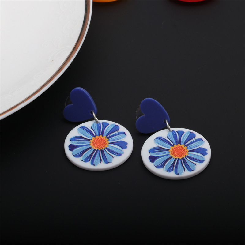 Pendientes de amor de acrílico de verano pendientes femeninos flor tridimensional transfronteriza europea y americana OK gesto pendientes joyería femenina