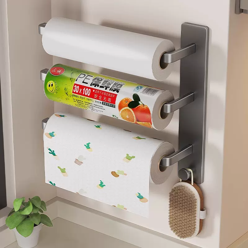 厨房纸巾架厨柜卷纸保鲜膜袋收纳架子壁挂免打孔家用懒人抹布挂架