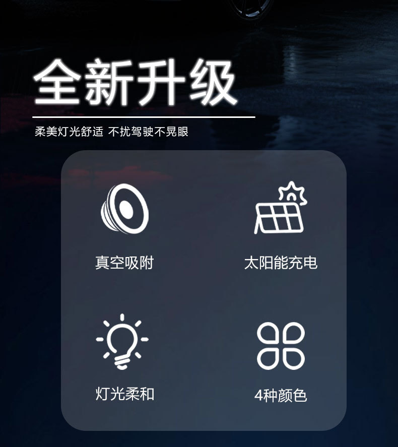New Car Interior Decoration Five-Pointed Star Solar Triangular Window Ambient Light Wireless Warning Light Interesting Cross-Border Product
