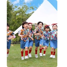 六一儿童幼儿园港风演出舞蹈啦啦队操班服复古花衬衫小学生运动会
