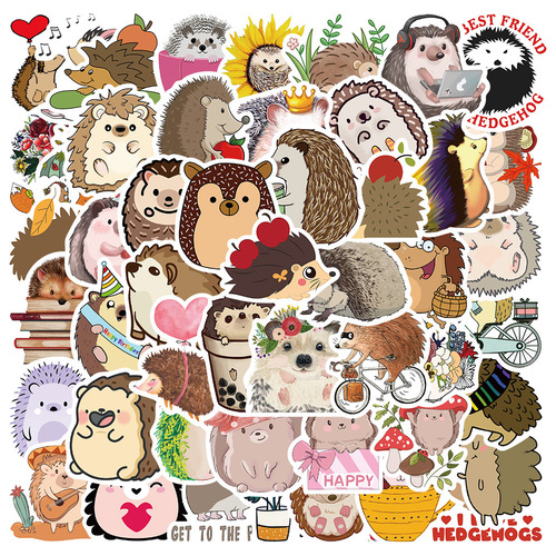 50 sheets of Amazon’s new cute little hedgehog graffiti stickers, luggage, guitar, skateboard, notebook, waterproof stickers