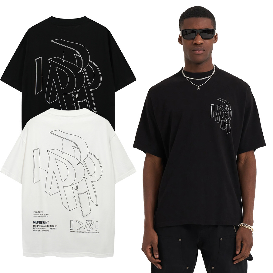 La marca de moda transfronteriza representa la impresión del eslogan del logotipo de la letra hueca deconstruida de los hombres camiseta casual de manga corta suelta