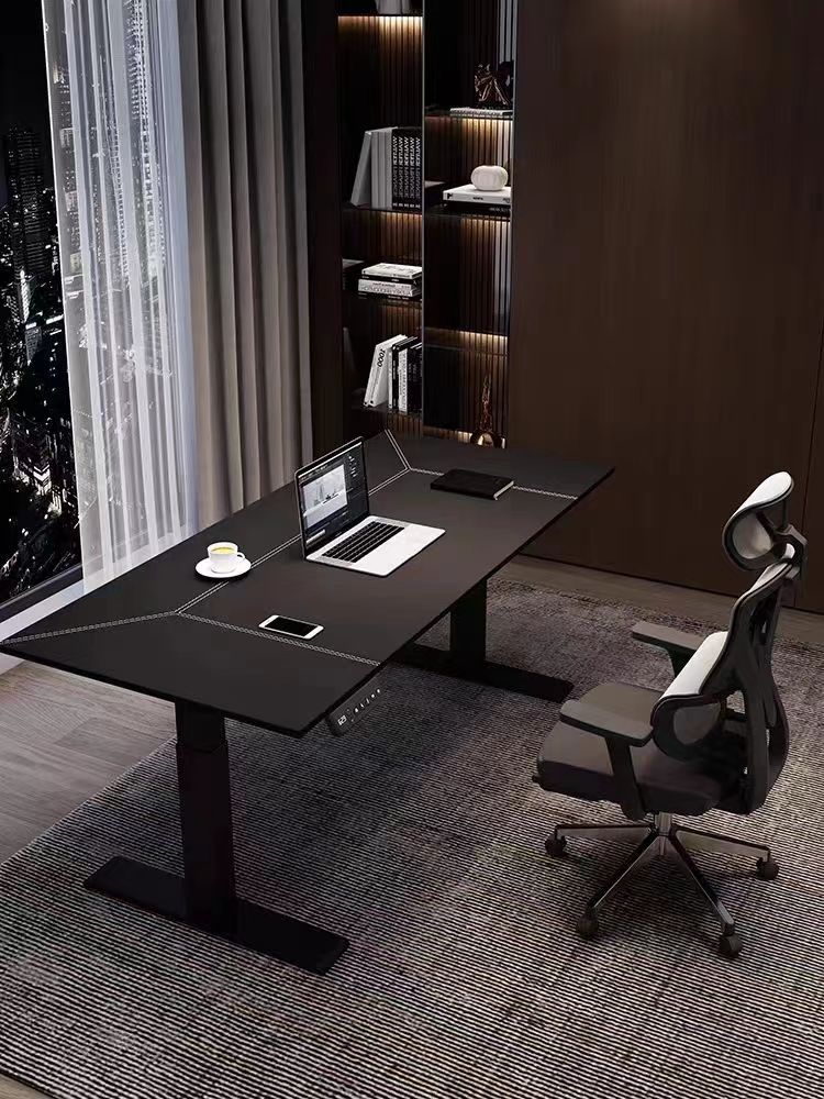 定制电竞桌高品质电动升降桌马鞍皮桌面家用电脑学习桌办公桌跨境