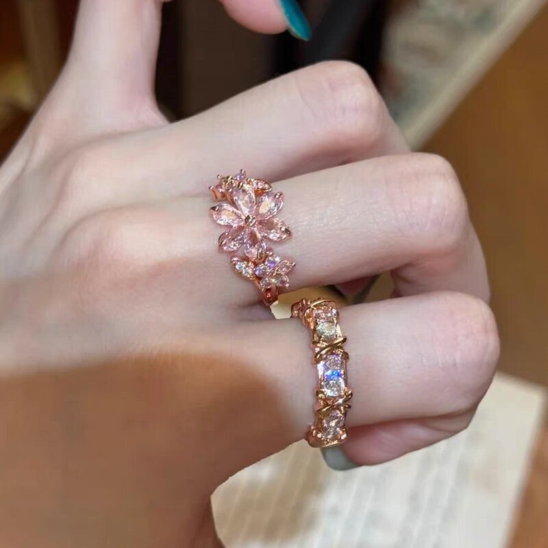 French-style dazzling gemstone ring with diamond accents in rose gold for women, niche, simple, light luxury, versatile, elegant, and sophisticated French-style dazzling gemstone ring with diamond accents in rose gold for women, niche, simple, light luxury, versatile, elegant, and sophisticated