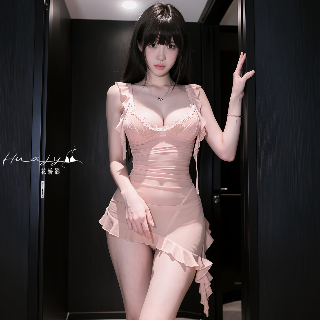 Huajiaoying sexy lace suspender nightgown for women with ruffled irregular skirt, uniform sexy underwear, no need to take off, pure