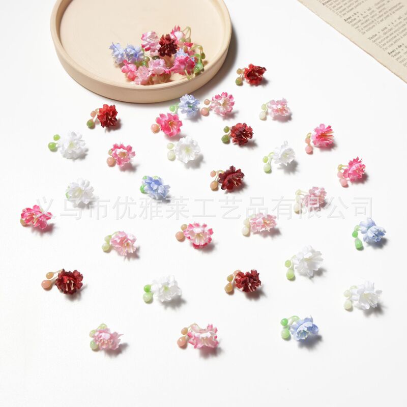 Simulated Small Mini Flowers DIY Handmade Water Leaves Car Hanging Small Basket Rattan Circle Hand-Held Flower Decoration Material