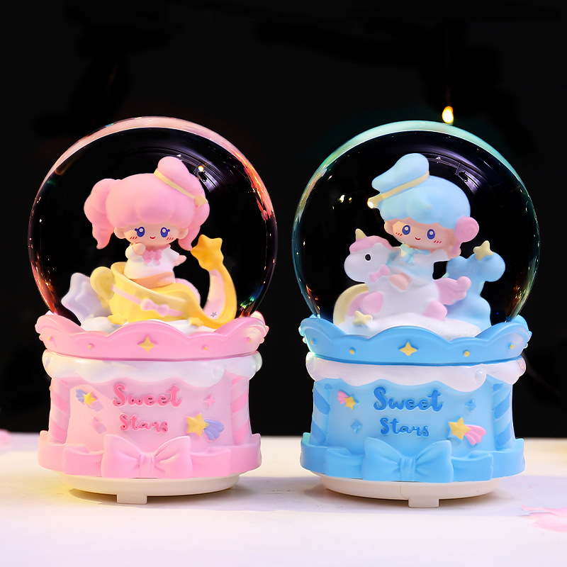大号水晶球自动飘雪Sweet-stars游乐园摆件音乐盒生日礼物八音盒|undefined