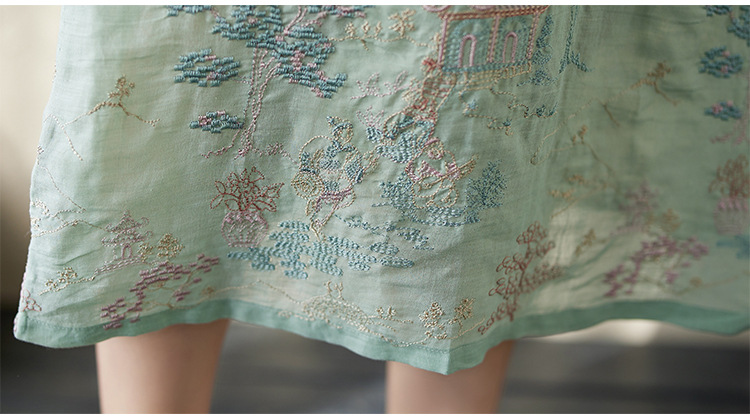 Modernes Chinesisches Cheongsam Baumwoll Leinen Stickkleid_voghion.com