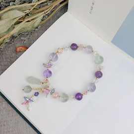 新款紫水晶萤石单圈手链女个性气质和田玉豆荚四季豆吊坠DIY手串