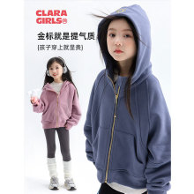 女童lulu同款金标连帽卫衣外套2025秋冬儿童时髦加绒运动显瘦上衣