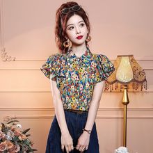 2025设计感小众法式荷叶边无袖坎肩雪纺上衣夏天气质碎花衬衫