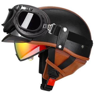 Motosiklet kaskı (dəbilqə) – car helmet Japanese scoop helmet - brown-and-black-aurora-red-mirror-black-frame-mirror-m