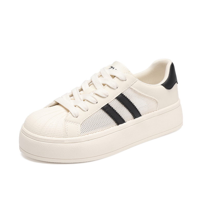 Giày sneaker nữ đế dày mũi vỏ sò, mặt lưới thoáng khí phong cách thể thao — KS120E màu đen