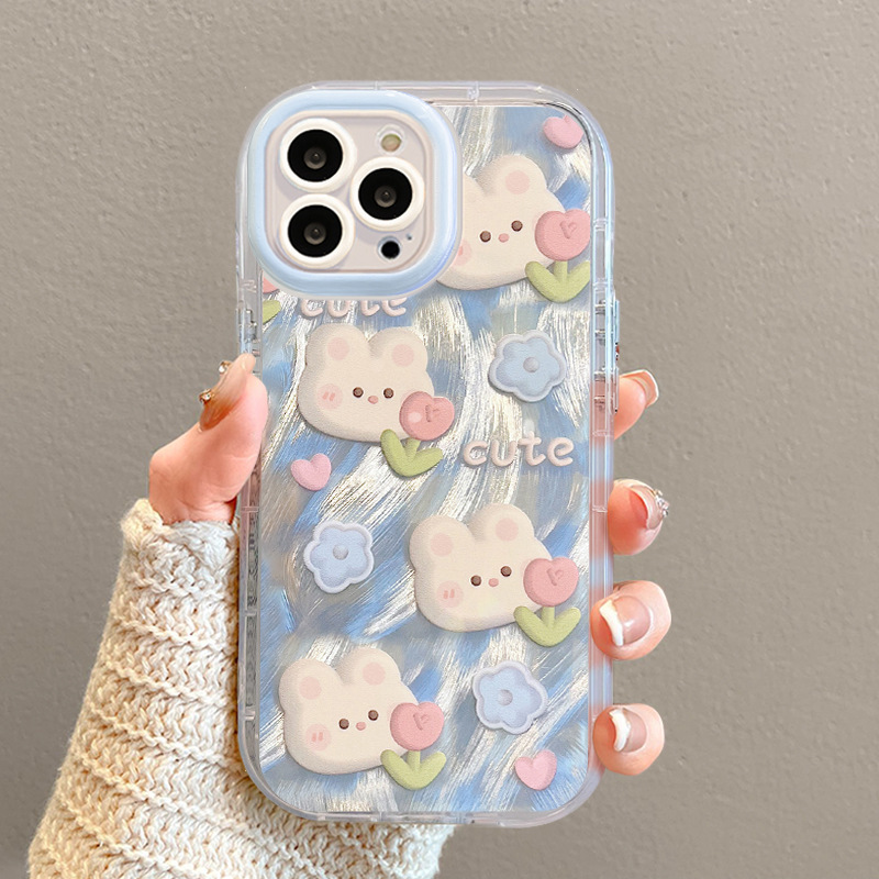 うさぎと花柄のiPhoneケース、Apple 16、15 Pro、羽根のような薄い素材、iPhone 14 Pro Max、レンズを完全保護、13/17対応|undefined