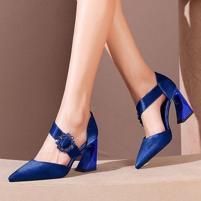 蓝色高跟鞋女情趣性感sm宴会气质异形跟8厘米扣带公主夜店女式8cm