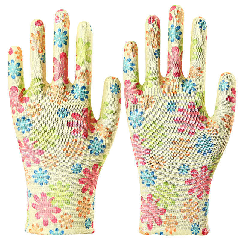Guantes impresos de nailon de colores fabricantes al por mayor guantes elásticos delgados núcleo transpirable protección solar protección contra el trabajo antiestático