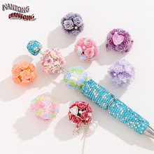 网红新款仿真软玫瑰花球 陶泥钻球穿笔直孔珠DIY手机链钥匙链配件