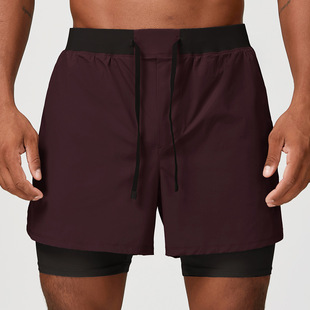 Cross-Border Men's Running Quick-Drying Shorts Sports Zipper Fashion Casual Outdoor Tennis Double-Layer Bottoms 1182