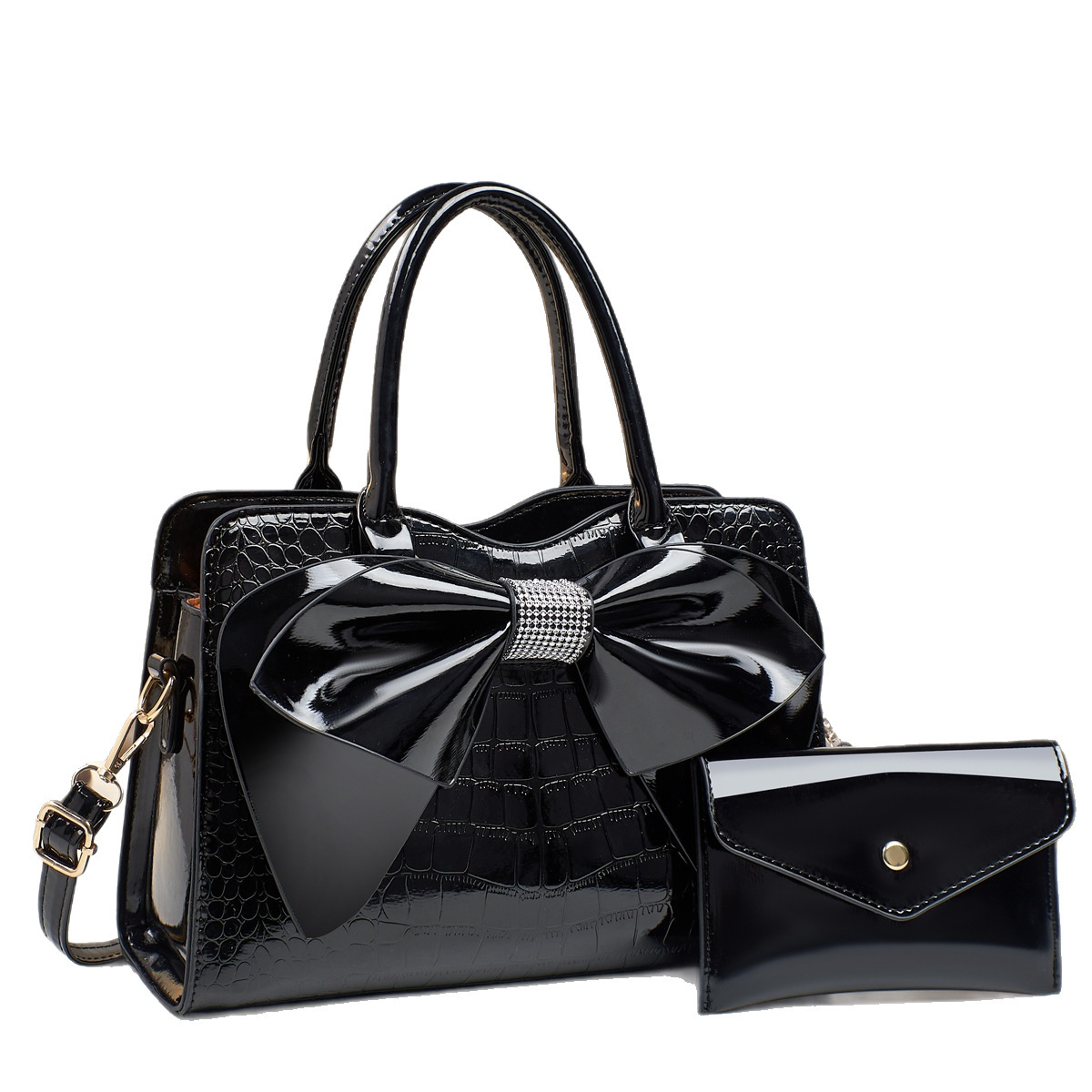 Bolsa de mano de comercio exterior transfronterizo 2025 nuevo elegante cocodrilo de gran capacidad de laca esmaltada cara brillante bolso de mochila