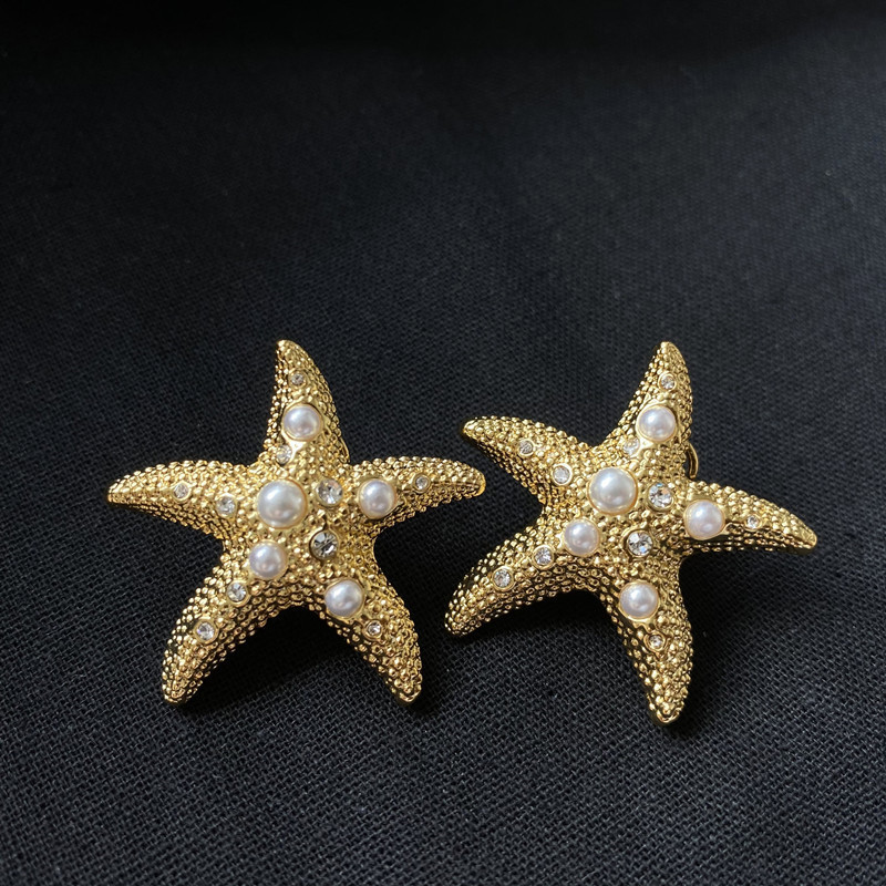 1 Paire Rétro Star Incruster Laiton Perle Boucles D'oreilles display picture 3