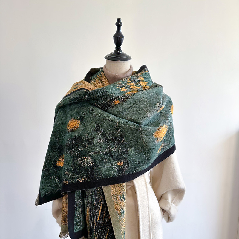 Autunno e inverno Edizione coreana Collo premium Castello Stile pittura a olio Versatile stampa con scialle caldo imitazione cashmere_voghion.com