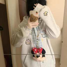 奶乖软妹!!!格纹蝴蝶结学院风连帽开衫卫衣女INS薄款宽松外套