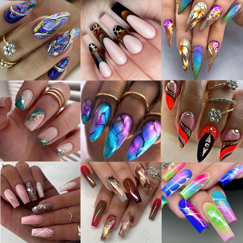 Wear a cross-border European and American nail long hot girl fake nails ins wind wear a French nail finished product wholesale