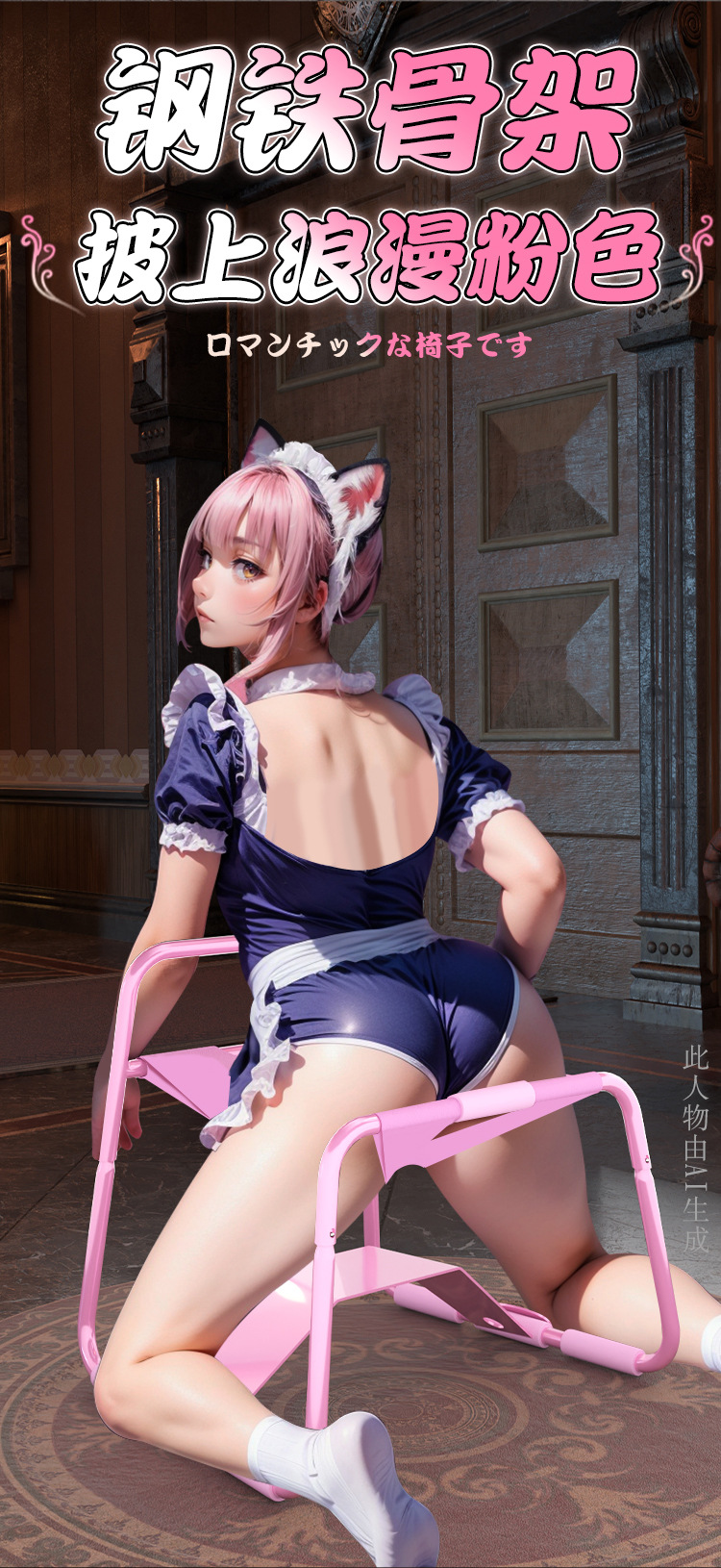 Folding Metal Sex Chair with Elastic Straps for Couples, Black — detail image 4