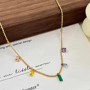 Colorful Dopamine Clavicle Chain Rainbow Diamond Simple Temperament Minimalist Style Necklace Light Luxury Ins Versatile Choker Necklace