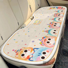 リネンカーシートクッション、オールシーズンユニバーサル、漫画のかわいいシートクッション、夏用通気性シートクッション、運転席用フルセット、汚れにくい