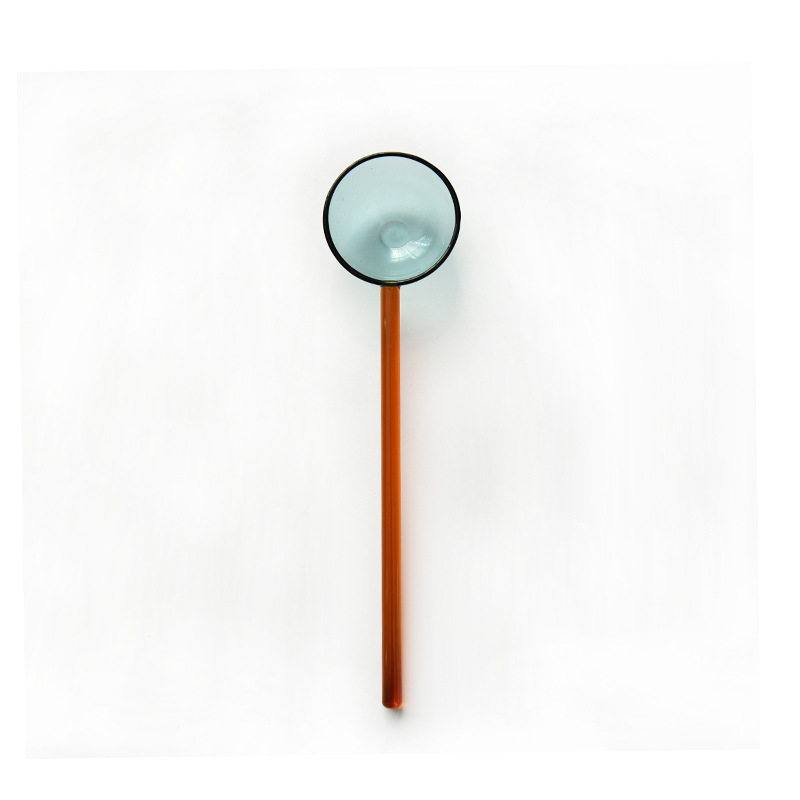 Cuchara de postre de leche creativa color transparente cuchara de vidrio resistente a altas temperaturas cuchara de varilla de agitación de café de mango largo de color alto
