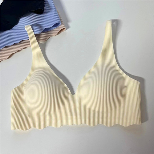 W5669!  !  Women's striped breathable fixed-cup one-piece seamless women's underwear JU push-up sagging bra