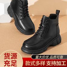 批发女新款真皮秋冬季粗跟马丁靴厚底短靴头层牛皮高跟鞋BY95356M