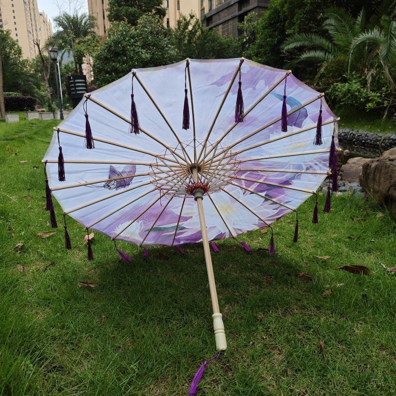 スーパーフェアリーアンティークスタイルの花びらタッセル傘インストールシルク傘写真小道具ダンス傘クラフト古典的な油紙傘|undefined