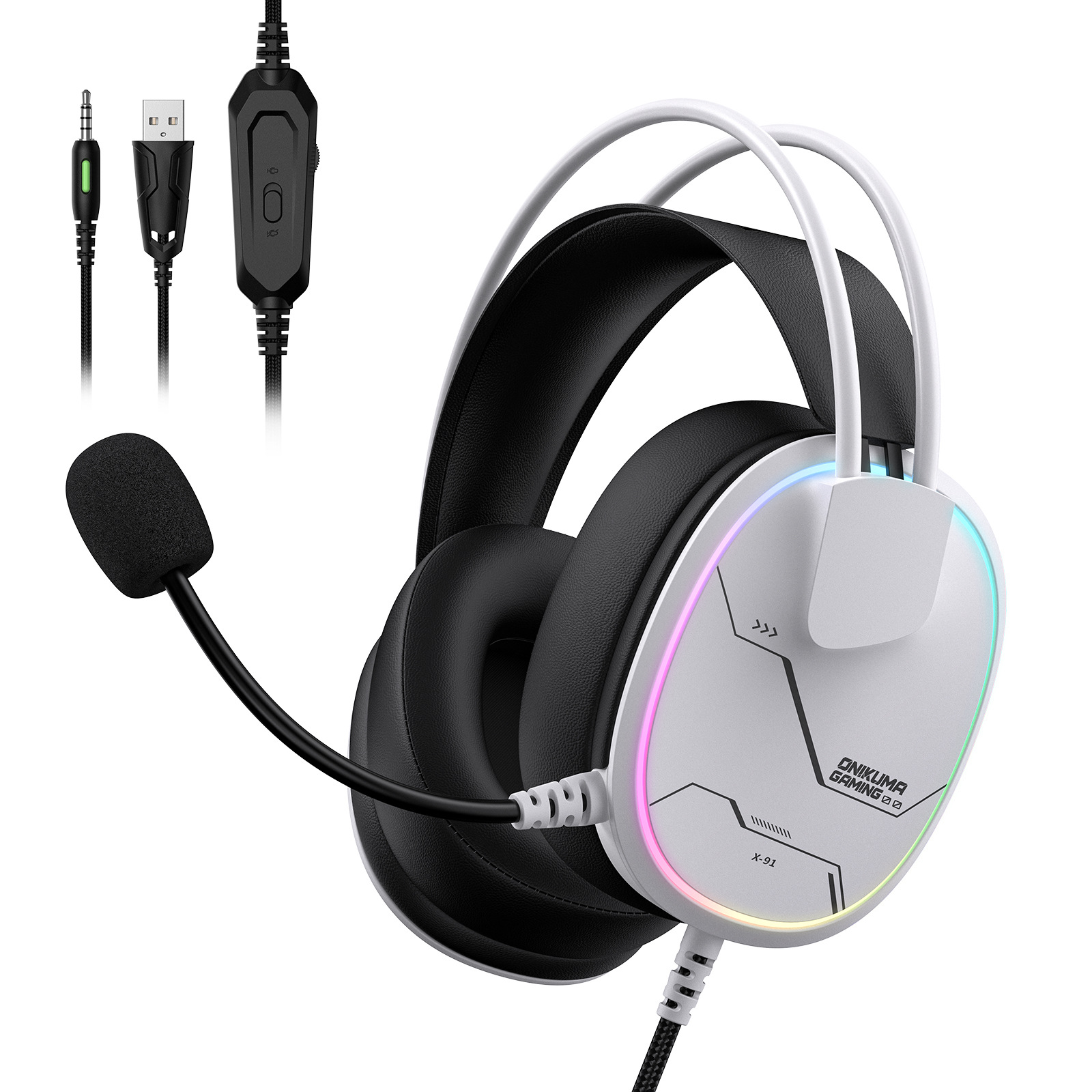 Auriculares para computadora montados en la cabeza ONIKUMA K8 populares transfronterizos, auriculares luminosos RGB para juegos, auriculares para deportes electrónicos K10