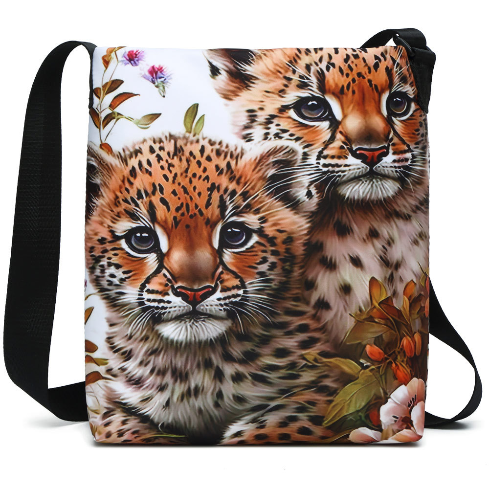 3D动物豹涤纶复合布单肩斜跨包小方包外贸跨境印花单肩包豹纹斜挎