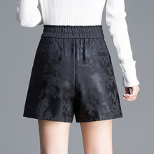 新中式国风高端黑色绵羊皮女士皮短裤夏季外穿高腰a字显瘦女裤