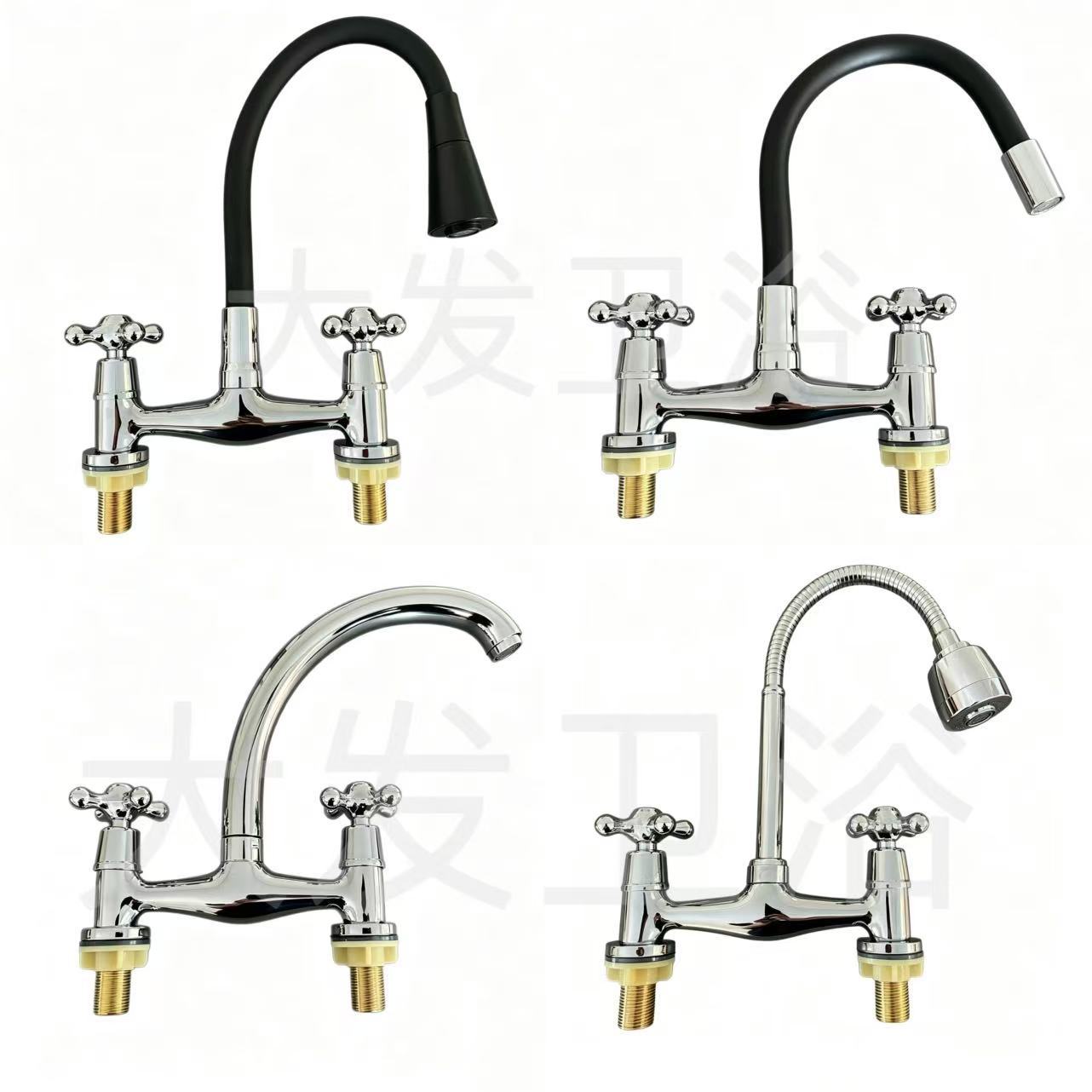 Grifo Vertical para Fregadero de Doble Mando de Aleación de Zinc para Cocina