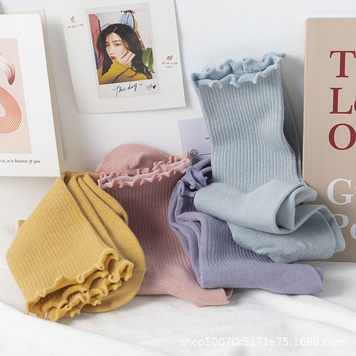 Autumn and winter new socks for women jk Japanese style cute casual versatile fungus mid-tube solid color women's socks ins trendy women's socks