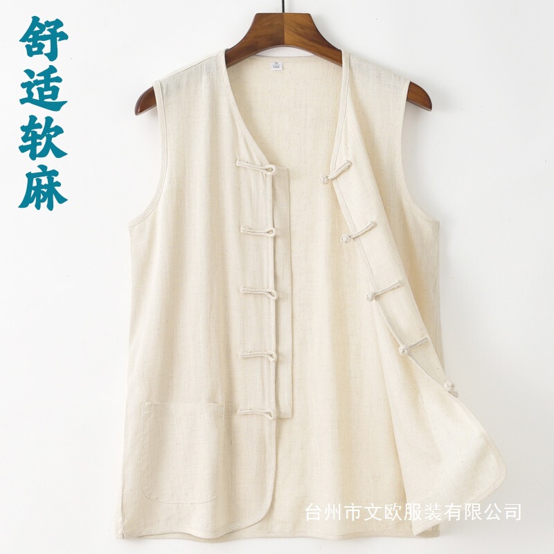 Cross-Border Hot-Selling Chinese-Style Men's Summer Thin Linen Sweatshirt with Traditional Chinese Retro Button Design, Loose Casual Heavy-Duty Shirt