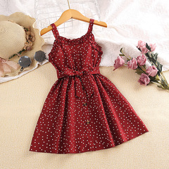 Children's summer 2024 new foreign trade dress with lace spaghetti straps and hook-and-eye princess skirt, Korean-style girl dress