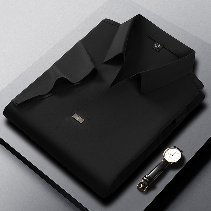 Foreign Trade New Ice Silk Short-sleeved POLO Shirt Men's Business Casual Non-ironing Lapel Shirt Collar T-shirt Solid Color Men's Wear