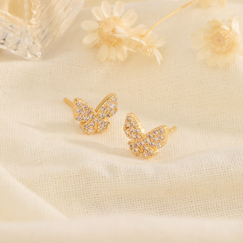 Copper Material 1 Pair Elegant Butterfly Inlay Copper Zircon Ear Studs