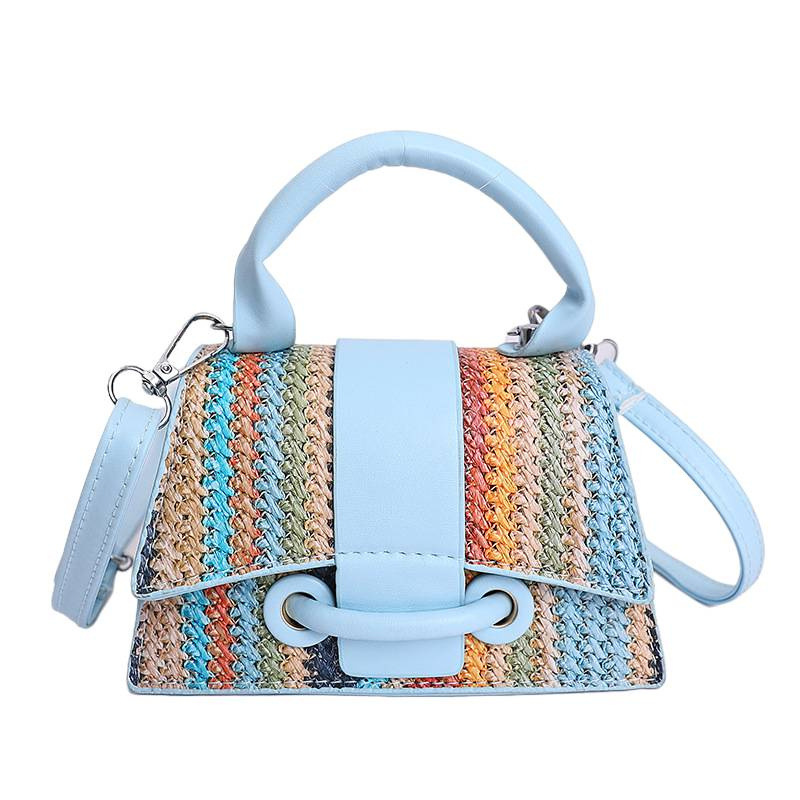 Women's Patchwork Small Square Handbag With Lock Clasp Fashionable_voghion.com
