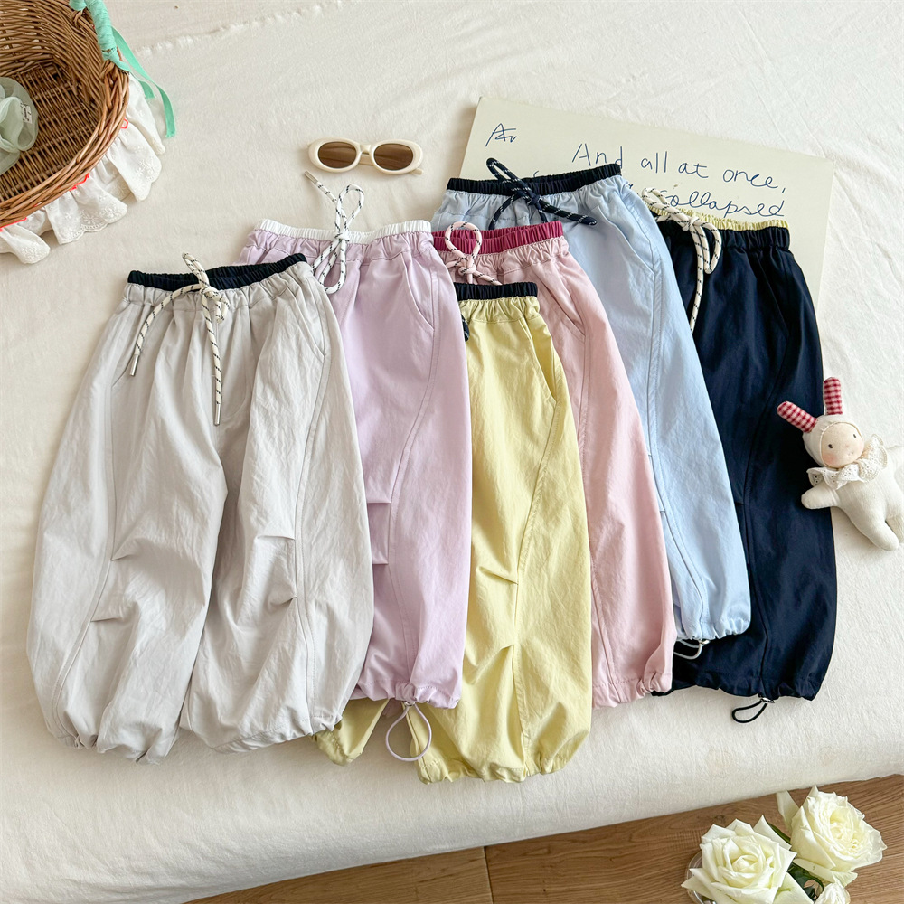 Girls' Summer Thin Pants Stylish Super Cute Casual Anti-Mosquito Long Pants Children's Cool Quick-Dry Parachute Pants