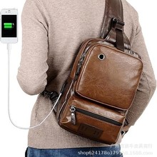 欧美油蜡真皮男士斜跨包 大容量户外运动背包潮流复古单肩斜挎包