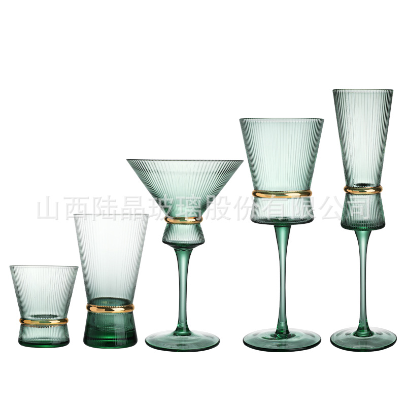 Lu Jing Color con borde dorado, cinturón dorado, juego de copa de vino, copa de cóctel, copa de champán, juego de copa de vino tinto