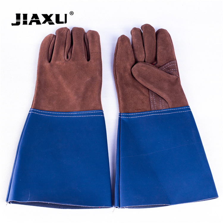 二层牛皮焊工手套厂家供应现货加厚加固劳保手套 革筒电焊手套
